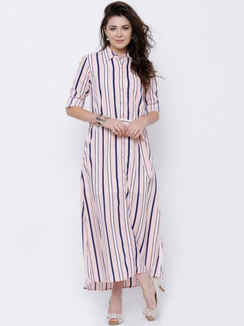 Rosyalps Pink & White Striped Shirt Dress
