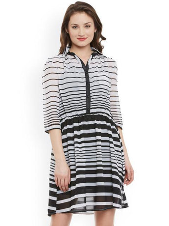 Rosyalps White & Black Striped Shirt Dress